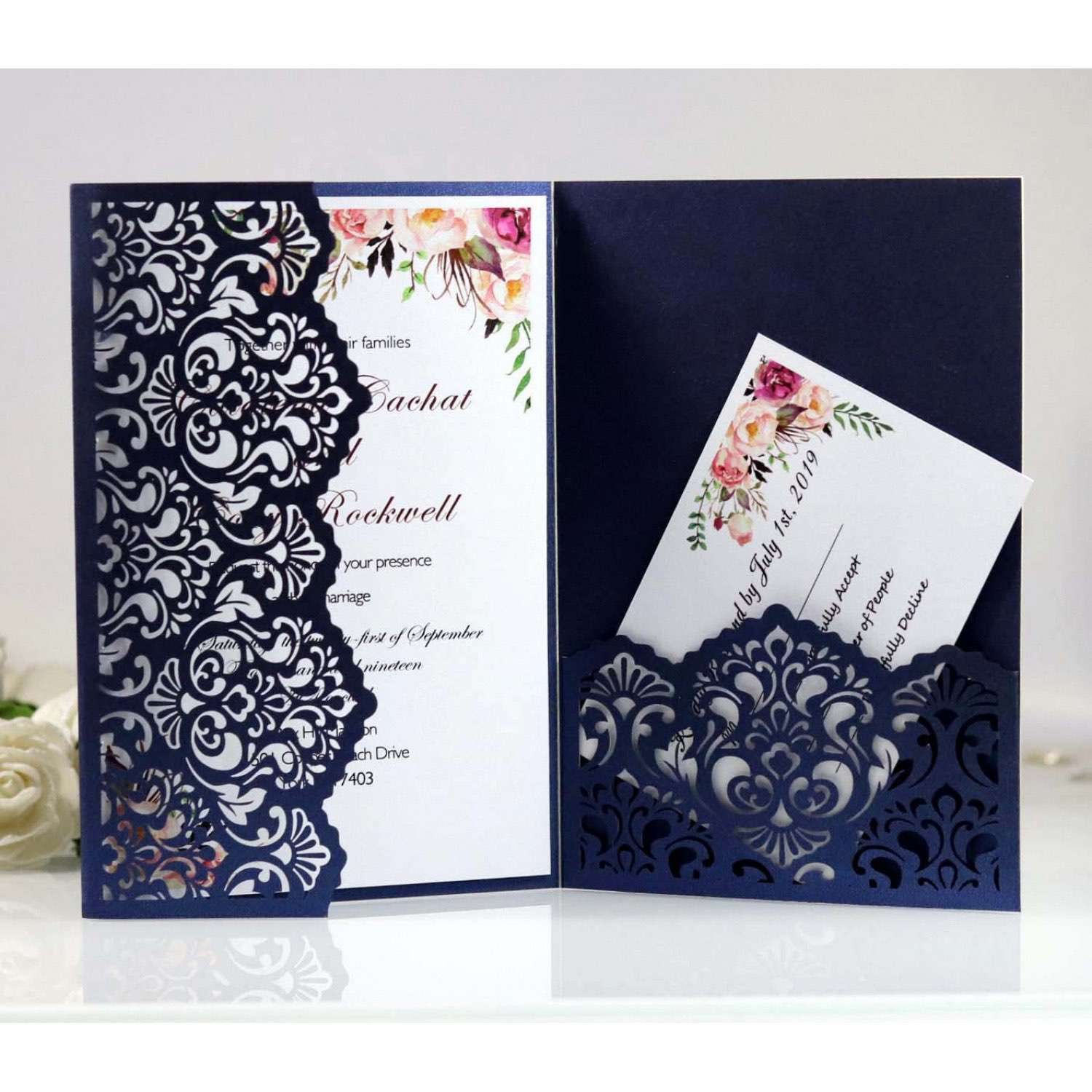Beautiful Marriage Invitation Card Laser Cut Greeting Card Black Iridescent Paper